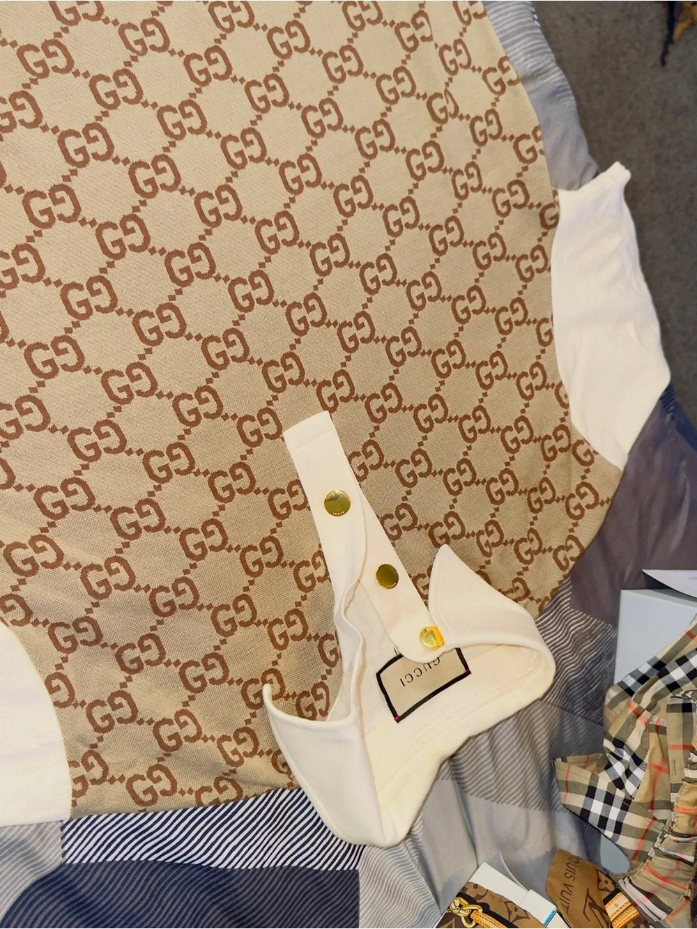 Gucci Beige and Brown GG Logo Polo Shirt